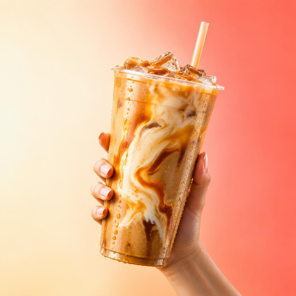 A 7 Brew style caramel iced coffee